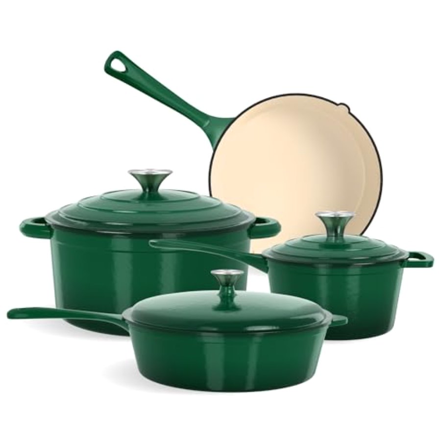 Kitchen Academy 7Pcs Enameled Cast Iron Cookware Sets