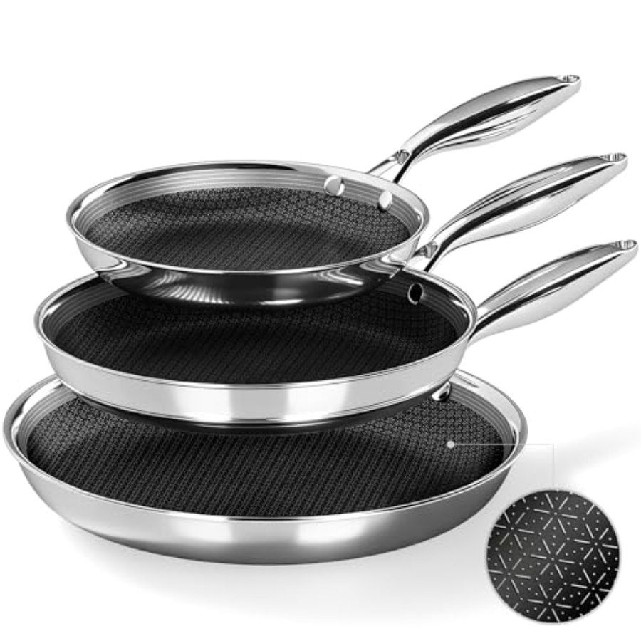 Kitchen Academy 8/10/12 Inch 3-Ply Stainless Steel Skillet Set