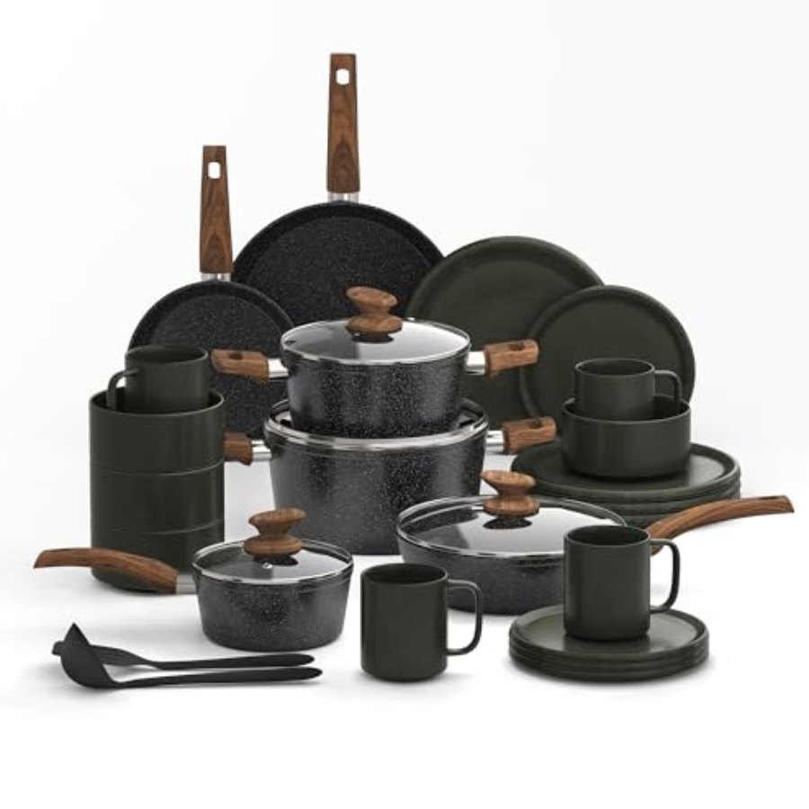 Kitchen Academy Granite Cookware & Matte Stoneware Dinnerware